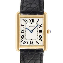 Pre-owned Cartier Tank Solo Mens Watch - Quartz Silver Dial Movement with Yellow Gold Case