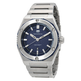 Technomarine Mens Watch TM-416090 Coral Series Quartz Analog Blue Dial Two-tone Steel and Blue Plastic Stainless Steel Bracelet with Date