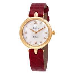Omega De Ville Prestige Dewdrop Mother of Pearl Diamond Dial 18K Gold Ladies Watch 424.53.27.60.55.001