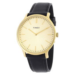 Timex Gallery Mens Watch TW2V43500 - Gold-tone Steel Case, Black Leather Strap