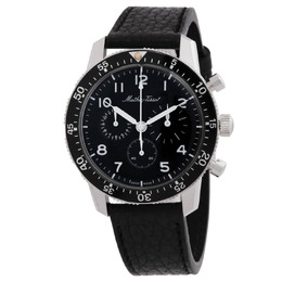 Mathey-Tissot 1968 Chronograph Automatic Mens Watch H1968N Black Dial Silver-tone 316L Stainless Steel Case with Black Leather Strap
