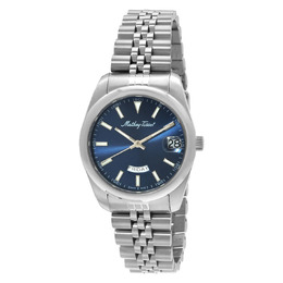 Mathey-Tissot Mathy Day-Date D510ABU Ladies Watch - Quartz Blue Dial, 316L Stainless Steel Case and Bracelet
