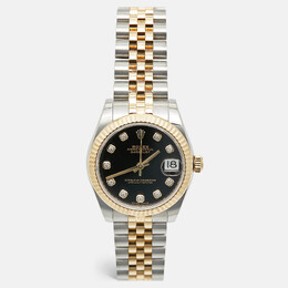 Rolex Datejust 178273-0020 Elegant Black Dial Diamond Watch with Yellow Gold and Stainless Steel Case