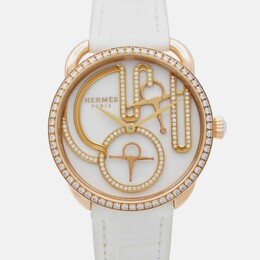Hermes Arceau AR12.671 Quartz White 18k Rose Gold Women's Wristwatch 34 mm 1203394