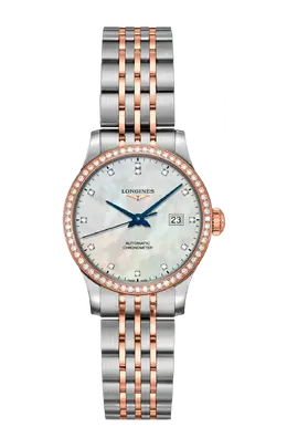Часы Longines Record collection из розового золота с бриллиантами 30 мм l2.321.5.89.7