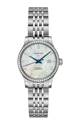 Часы Longines Record collection с бриллиантами и перламутром 30 мм l2.321.0.87.6