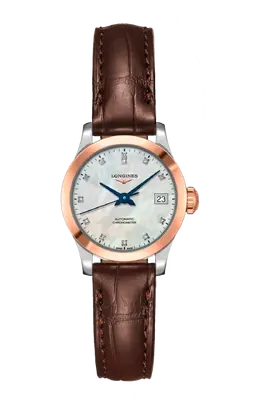 Часы Longines Record collection с розовым золотом, бриллиантами и перламутром 26 мм l2.320.5.87.2