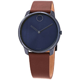 Movado Bold Quartz Blue Dial Brown Leather Mens Watch 3608595