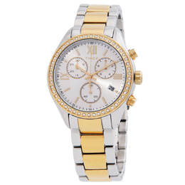 Timex TW2V57700 - Quartz Analog Chronograph Watch with Date, Silver Dial & Gold Tone Bezal