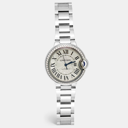 Cartier Ballon Bleu W4BB0016 - 33mm Stainless Steel Women's Watch with Silver Diamond Dial