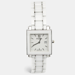 Fendi Quadro 6200G White Ceramic Enamel Stainless Steel Unisex Wristwatch 30 mm 1204175