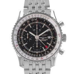 Pre-owned Breitling Navitimer World Chronograph GMT Automatic Black Dial Mens Watch A24322