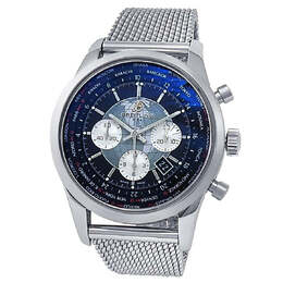 Pre-owned Breitling Transocean Chronograph Unitime World Time Automatic Chronometer Black Dial Mens Watch AB0510