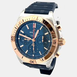 Breitling Chronomat UB0134101C1S1 Men's Wristwatch Automatic Blue Dial 42mm Stainless Steel with Rose Gold Accents and Rubber Strap