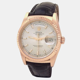 Rolex Day-Date 118135 Men's Wristwatch - Silver Dial, Automatic Movement, 18K Rose Gold Case