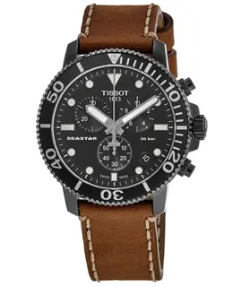 Tissot Seastar 1000 Chronograph - Black Dial with Rose Gold PVD Coating on Stainless Steel Case, Black Tang Clasp Strap. Model T120.417.36.051.00