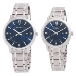 Bulova Classic Quartz Crystal Blue Dial Watch Box Set 96x159