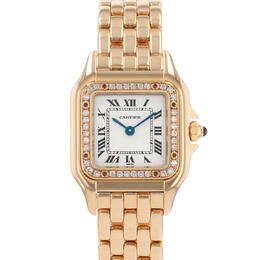 Pre-owned Cartier Panther Quartz Diamond Silver Dial Ladies Watch W25022B9 - Yellow Gold-Tone 18kt Case & Bracelet, Fixed Bezel