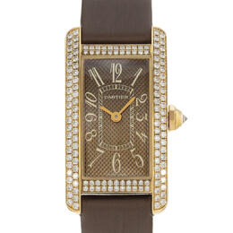 Pre-Owned Cartier Tank Americaine Quartz Diamond Brown Dial Ladies Watch WB705631