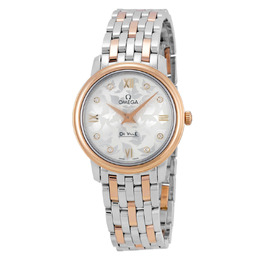 Omega De Ville Prestige Silver Diamond Dial Stainless Steel and 18kt Rose Gold Ladies Watch 42420276052002