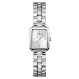 Guess Damenuhr Quartz Silver Dial Ladies Watch - Analog Movement with Second Hand - Mineral Crystal - Rectangle Case Size 22mm x 8mm - Stainless Steel Bracelet & Fixed Bezel - Deployment Clasp - Water Resistant to 30 meters