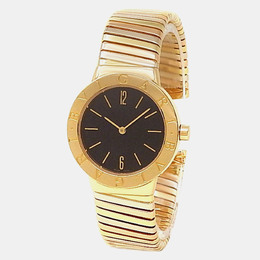 Bulgari Tubogas BB302T Women's Wristwatch Yellow Gold Black Dial