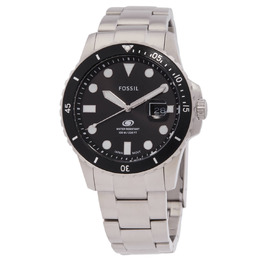 Fossil Mens Blue Dial Quartz Watch with Black Bezel fs6032