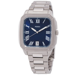 Fossil Crosby Mens Quartz Watch FS6121, Blue Dial, 42mm Square Stainless Steel Case with Mineral Crystal and Date Display