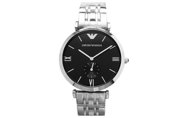 Emporio Armani Наручные часы с кварцевым механизмом, стальным ремешком и черным циферблатом, мужские часы ar1676 | white