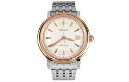 Seiko Часы Presage Series с автоматическим механизмом, позолоченным ремешком из нержавеющей стали, мужские, белый циферблат srp118j1