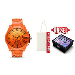 Diesel Наручные часы MEGA CHIEF Collection с кварцевым механизмом, силиконовым ремешком, 51 мм, оранжевый циферблат, унисекс dz4533 | orange