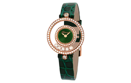 Женские часы Chopard с кварцевым механизмом, 25,8 мм, зеленый циферблат, корпус из 18-каратного розового золота, ремешок из крокодиловой кожи 203957-5209