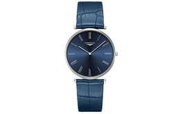 Longines Часы унисекс с кварцевым механизмом Jialan Collection, 37 мм, синий циферблат, корпус из нержавеющей стали, кожаный ремешок l4.766.4.94.2