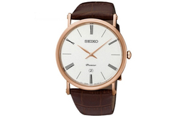 Seiko Часы с кварцевым механизмом Premier 40,7 мм, мужские, белый циферблат skp398j1