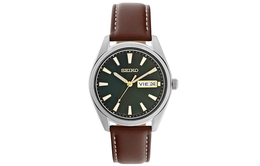 Seiko Мужские кварцевые часы с кожаным ремешком, зеленый циферблат sur449p1