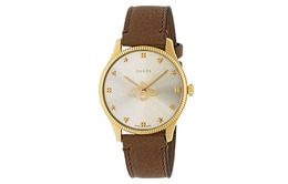 Gucci Наручные часы G Timeless Collection с кварцевым механизмом, ремешком из натуральной кожи, 36 мм, серый циферблат, женские часы ya1264199