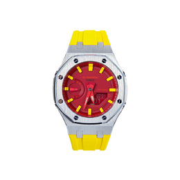 Casio Часы унисекс с двойным дисплеем, жидкокристаллическим/аналоговым дисплеем, 48,5 мм, красные ga-2100-4a改装-番茄炒蛋