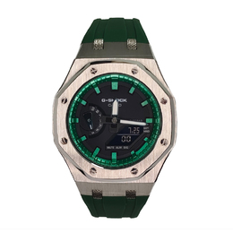 Casio Мужские часы с двойным дисплеем, жидкокристаллическим/аналоговым циферблатом, 44 мм, черные ga-2100ske-7a改装-离岸绣花银幻绿
