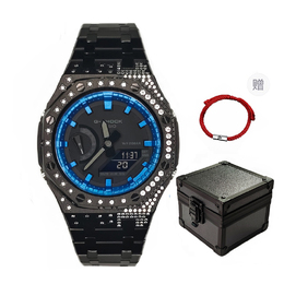 Casio Мужские часы с двойным жидкокристаллическим/аналоговым дисплеем, черные ga-2100-1a1改装-经典老花黑钻海洋