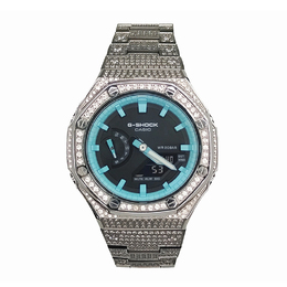 Casio Унисекс-часы с двумя жидкокристаллическими/аналоговыми дисплеями, 44 мм, черные ga-2100-1a1改装-全满钻蒂姆尼银钢