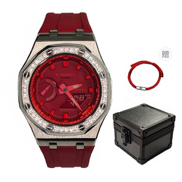 Casio Мужские часы с жидкокристаллическим/аналоговым дисплеем, 44 мм, красные ga-2100-4a改装-离岸银圈钻热火