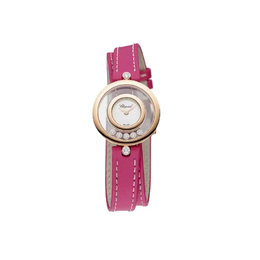 Женские часы Chopard Happy Diamonds с кварцевым механизмом, 26 мм, белый циферблат, корпус из 18-каратного розового золота, ремешок из коровьей кожи 209415-5001-2