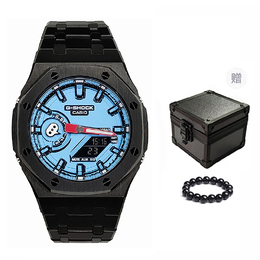 Casio Мужские часы с двойным дисплеем, жидкокристаллическим/аналоговым циферблатом, 44 мм, синие ga-2100mng-2apr改装-黑钢漫画幻影蓝