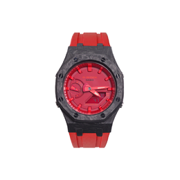 Casio Часы унисекс с двойным дисплеем, жидкокристаллическим/аналоговым дисплеем, 44 мм, красные ga-2100-4a改装-红盘碳纤维胶带