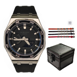 Casio Унисекс-часы с двумя жидкокристаллическими/аналоговыми дисплеями, 44 мм, черные ga-2100-1a1改装-离岸银黑钻剑银