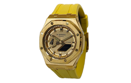 Casio Унисекс-часы с двойным дисплеем, жидкокристаллическим/аналоговым циферблатом, 44 мм, желтые ga-2100gb-1a改装-离岸黄纯金