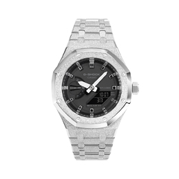 Casio Унисекс-часы с двумя жидкокристаллическими/аналоговыми дисплеями, 44,5 мм, черные ga-2100-1a1改装-霜银银刻度