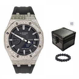 Casio Мужские часы с двойным жидкокристаллическим/аналоговым дисплеем, черные ga-2100-1a（watch3-改装-银星钻系列）