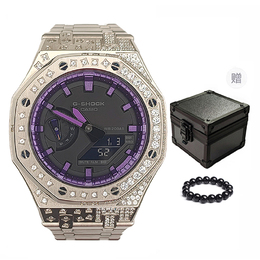 Casio Мужские часы с двойным жидкокристаллическим/аналоговым дисплеем, черные ga-2100-1a1（watch3-改装-银钢星钻紫罗兰）