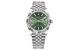 Rolex Часы Log Series с автоматическим механизмом, унисекс, 36 мм, зеленый циферблат, корпус из 18-каратного белого золота Oystersteel m126234-0051